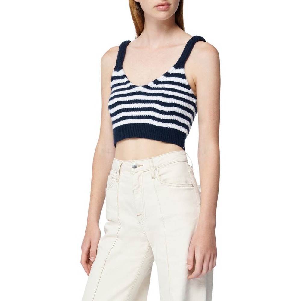 Simkhai  Braylee Striped Wool & Cashmere crop tank sweater‎ in Blue White Size L